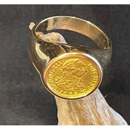 Madrid Spain Gold Bust 1/2 Escudo Ring, King Charles III, 1788 M, mounted in 14K gold, Ring size 10, 13.31 grams total weight #1686