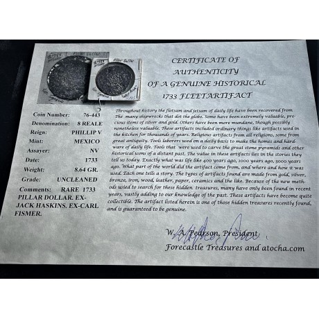 Very Rare Encrusted 1733 Fleet Eight Reale Found by Jack Haskins, 1733 date, Mexico Mint, Phillip V Era, #76-443