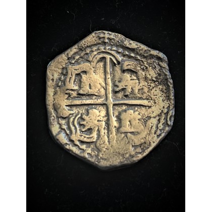 Rare Atocha Two Reale, Potosi Mint mark, Q over M Assayer, Phillip III Era, Grade 2. #CH4-22-40495