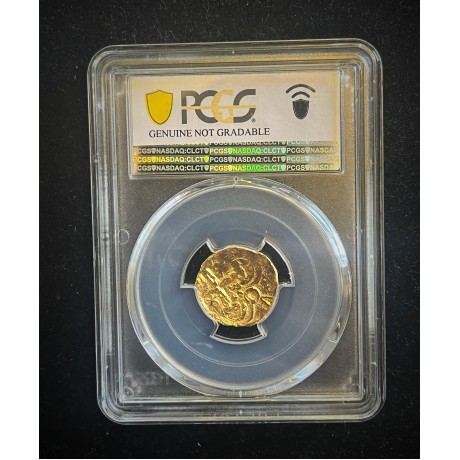 Rare PCGS Genuine AU Details 2 Escudo, Bogota Mint, 6.63 grams.
