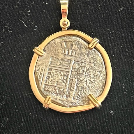 Pretty Concepcion 1630's Toledo Mint, Four Reale, NV Assayer, Phillip IV Era, Grade I, Mounted in 14k Bezel #SC21-453