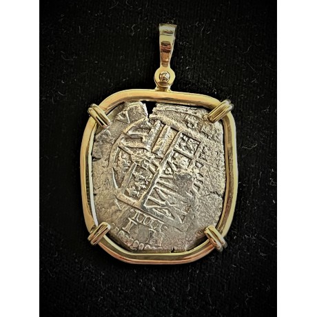 Concepcion 1630's Toledo Mint, Four Reale, P Assayer, Phillip IV Era, Grade I, Mounted in 14k Bezel #SC21-938