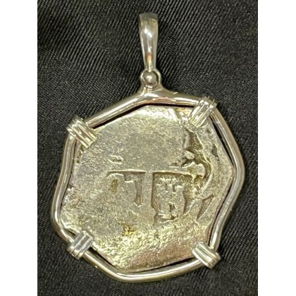 Rare 1715 Four Reale, Mexico City, NV Assayer, Phillip V, Weight with custom silver bezel 16.6 grams, #1715-290681