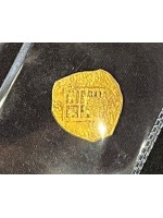 Atocha-Era date circa very early 1600's, Spain Gold Two Escudo, Full weight 6.77 grams, Shield-side shows sea washed effect. #1735