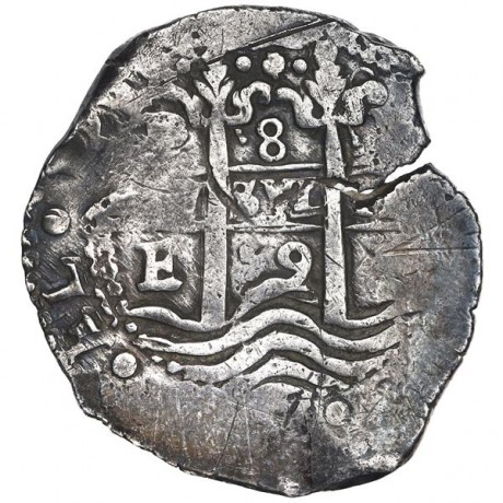 Rare, Very Fine, E Assayer 8 Reale, Double-dated 1659, Carlos II, Mint-Bolivia, Weight 26.52 grams. #SC23-721