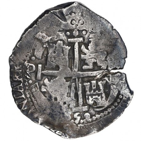 Rare, Very Fine, E Assayer 8 Reale, Double-dated 1659, Carlos II, Mint-Bolivia, Weight 26.52 grams. #SC23-721