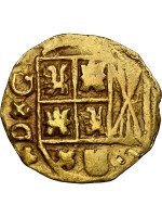 Rare One Escudo, Bogota Mint, posthumous Charles II, no assayer (Arce), NGC AU details / obv