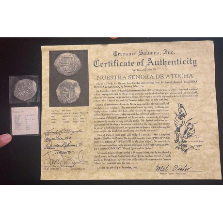 Amazing Atocha Eight Reale, Mexico City Mint, Phillip III Reign, D Assayer, 26.3 Grams, Grade 1. #85A-152937