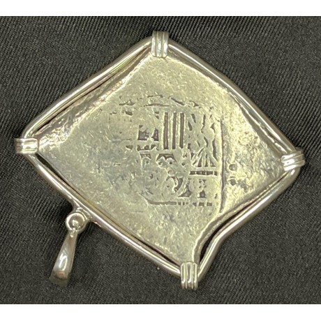SOLD!!   Rare 1715 Fleet Eight Reale, Mexico City, NV Assayer, 1702-1715 Strike, Philip V, Grade 1, Un-mounted weight 26.70 grams, Weight with custom silver bezel 31.9 grams #22-1497