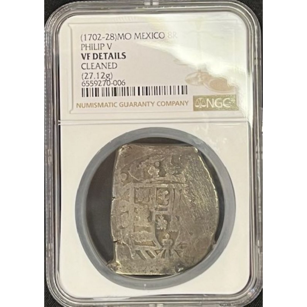 1715 Spanish Plate Fleet Shipwreck 8 Reale Silver Coin, circa 1702-28, Mint-Mexico, Assayer-Not Visible, Ful Weight 27.12 grams #6559270-006