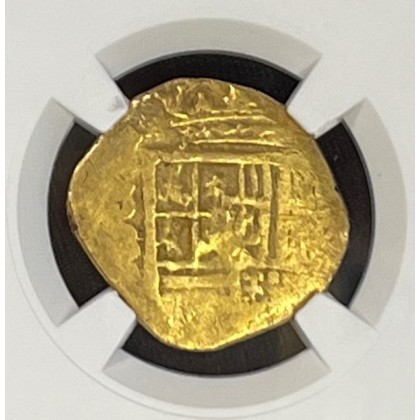 Atocha-Era date circa 1598-1621, B Spain, 2 Gold Escudo, Seville. Rare clipped/taxed doubloon. Weight 5.09 grams #6700701-005