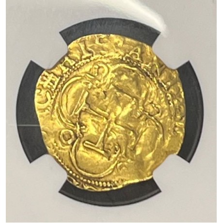 SOLD!! Date circa 1516-56, S D Spain, Gold One Escudo. Rare Square D to left of coin. Carlos & Joanna full weight 3.32 grams #6844681-001