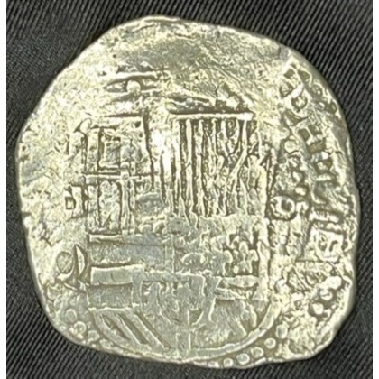 SOLD!!   Atocha 8 Reale Silver Coin. Grade 1, Assayer Q, Potosi, weight 25.9 grams, Date-NV. Early origin, Bucket 12. #85A124147