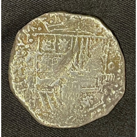 SOLD!! Atocha shipwreck 4 Reale Silver coin, Mint "P" Potosi, Assayer "R", Full weight 13.63 grams, Grade 2. #86A-134239
