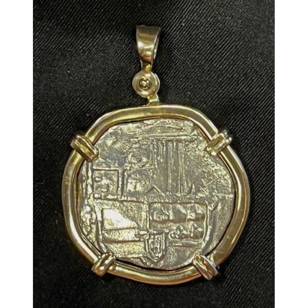 SOLD!!    Atocha Shipwreck 4 Reale, Silver Coin, Mint "P" Potosi, Assayer "T", Grade 1, Full weight 13.30 grams. Rare origin and salvage date. #86A-134462