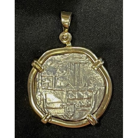 SOLD!!    Atocha Shipwreck 4 Reale, Silver Coin, Mint "P" Potosi, Assayer "T", Grade 1, Full weight 13.30 grams. Rare origin and salvage date. #86A-134462
