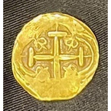 Gold Two Escudo, Date/Circa mid 1600's, Grade 1+, Full weight 6.6 grams, Origin Nuevo Reino Santa Fe de Bogota #GC-2023-006