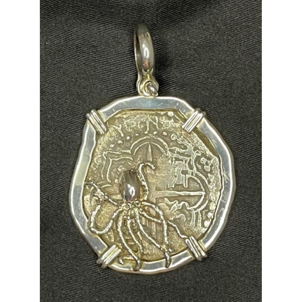 Atocha-Era Shipwreck 8 Reale Silver Coin, Mint-"P" Potosi, Assayer-"M", Rare Grade 1, Coin weight 23.4 grams SC-8R-Kraken