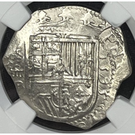 SOLD!!   Cob-Type Silver, 4 Reale, Grade VF, Mint Seville B, Weight 13.42 grams, Dated 1595. #SC23-1054