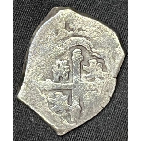 SOLD!!   1715 Spanish Shipwreck Plate Fleet, 4 Reale Silver Coin, circa 1715, Mint-Mexico City, Assayer "J", Weight 12.80 grams, Grade-Fine. Great coin for jewelry of Investment. #SC23-1715-124732-AAA