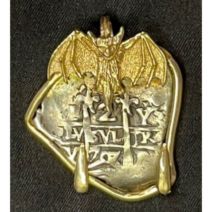 SOLD!!  1715 Spanish Plate Fleet, Two Reale Silver Coin, Mint-P "Potosi", Assayer-"Y", 2x's Dated 1707, Grade 1, Full weight 6.1 grams #SC23-1715-Vampire Bat