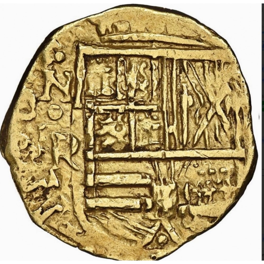 Maravilla and 1715 Fleet type Gold Two Escudo Coin circa 1650’s. 22-1846